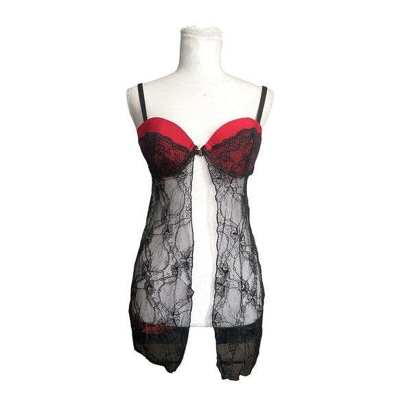 Rampage Other - Vintage Y2k Rampage Intimates Lingerie Red Black Babydoll Slip Sz M Sexy Gothic